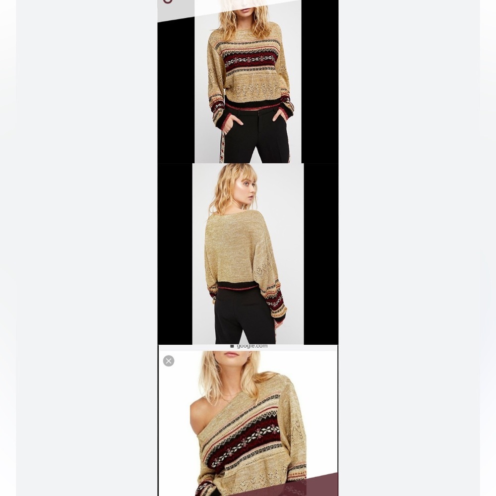 Free People Ski Lake Metallic Gold Shimmer Off Shoulder Sweater Large